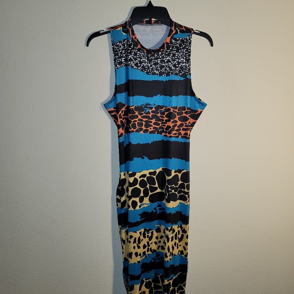 Multi-Colored, Backless Maxi Dress